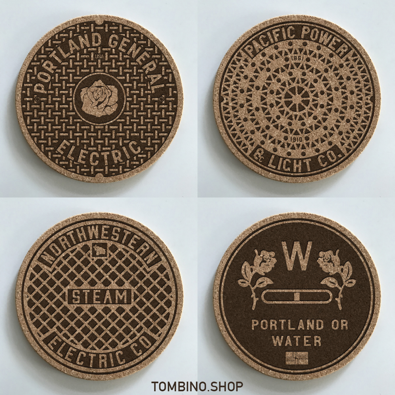 スリー「1011g」コンテンポラリーアート 真作保証　ロゴ入りオリジナルケース Manhole Cover Coasters: PORTLAND — TOMBINO